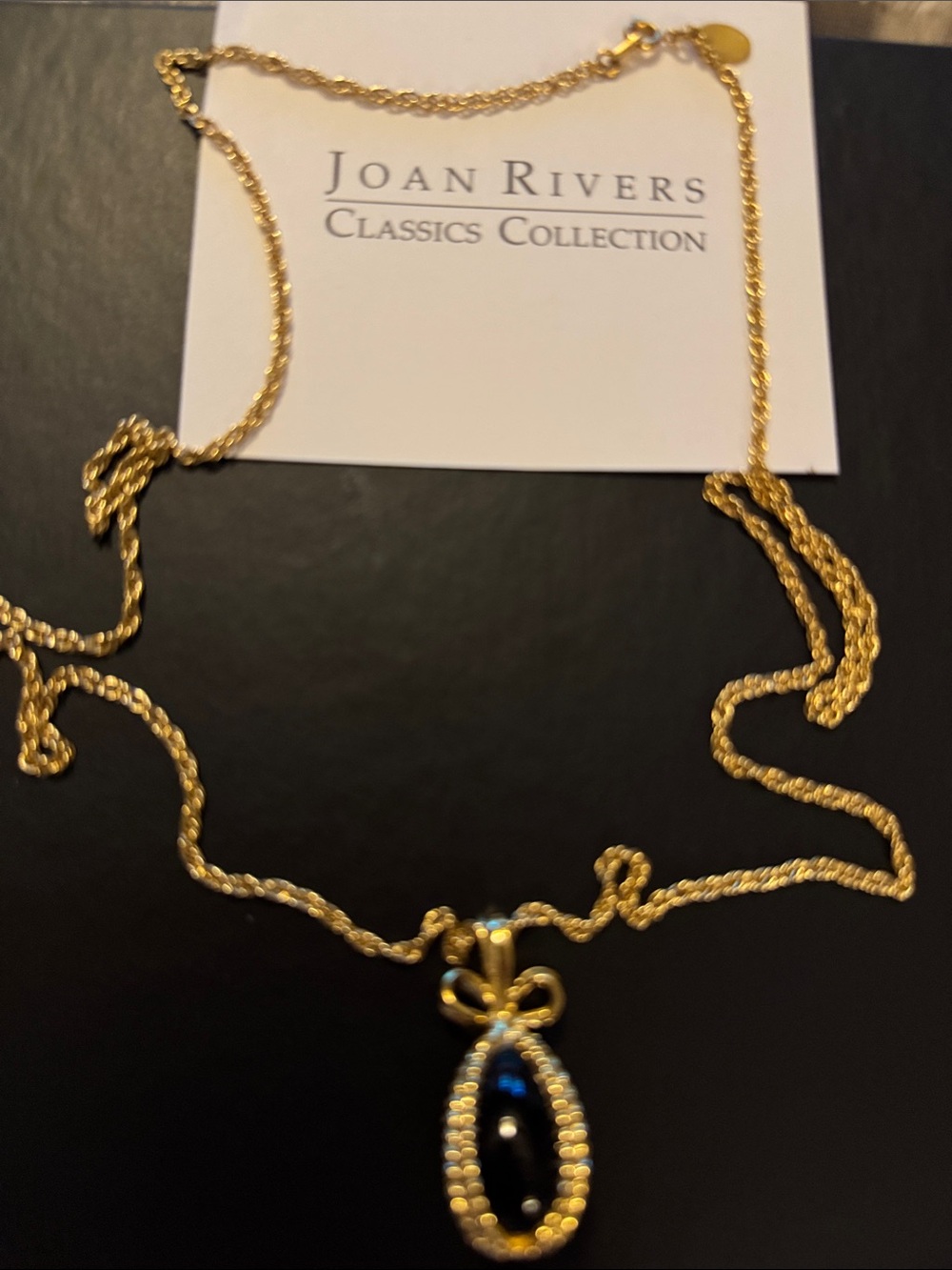 Joan Rivers Gold and Blue Teardrop Pendant Necklace